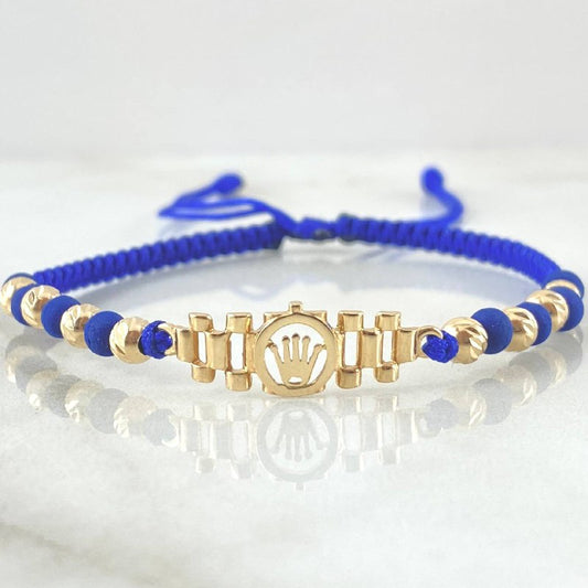 Pulsera Azul Herraje Correa Corona 3.15gr / Oro 18K ©