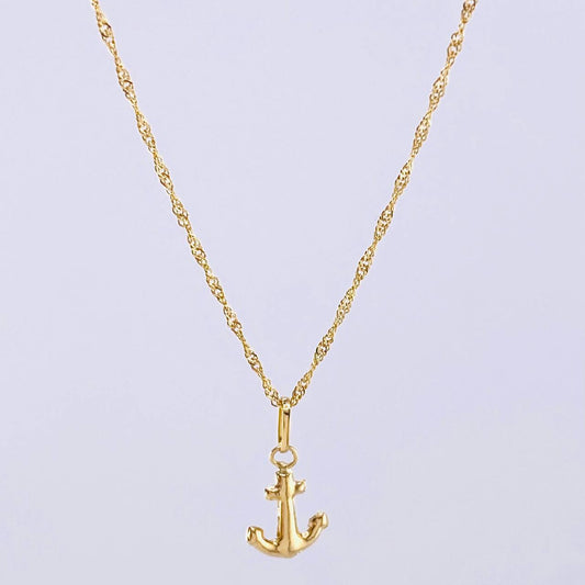 Set Cadena y Dije Singapur + Ancla 1.25gr / 45cm / Oro Amarillo 18K (Oferta)