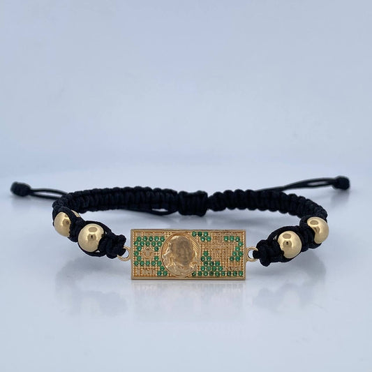 Pulsera Negra Billete Dólar 4.2gr / Oro 18K $