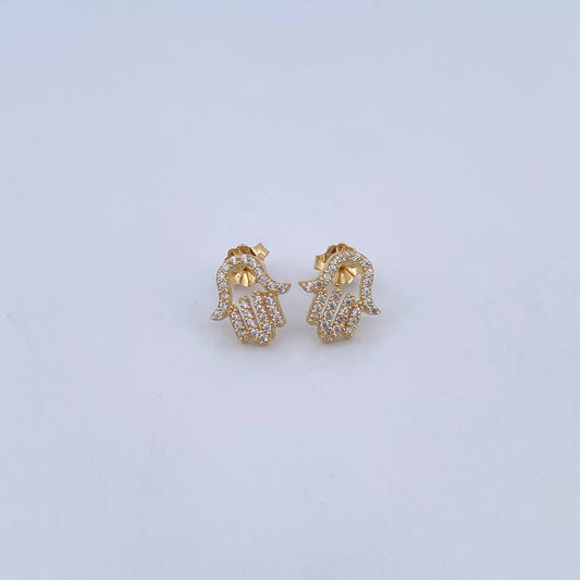 Topos Mano Hamsa 1.75gr / Circones Blancos Oro Amarillo 18K &