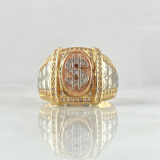 Anillo Signo Peso 12.9gr / T11 / Circones Blancos Tres Oros 18K