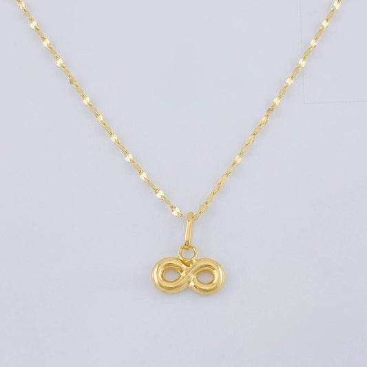 Set Cadena Flor Espejo + Dije Infinito / 1.1gr / 45.2 cm Oro Amarillo 18K