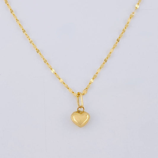 Set Cadena Flor Espejo + Dije Corazón / 1.3gr / 50.4 cm Oro Amarillo 18K