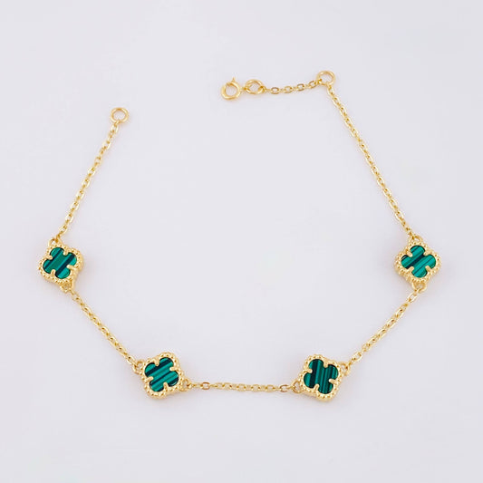 Pulso Trebol Malaquita Verde 4gr / 17cm-18cm / 7mm Oro Amarillo Nac.Esp. 18K