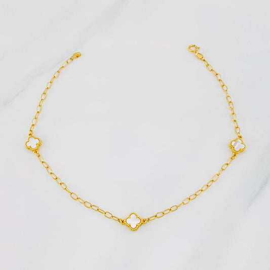 Tobillera Cajón Trebol 3.45g / 24.5cm / 2.3mm Oro Amarillo 18K