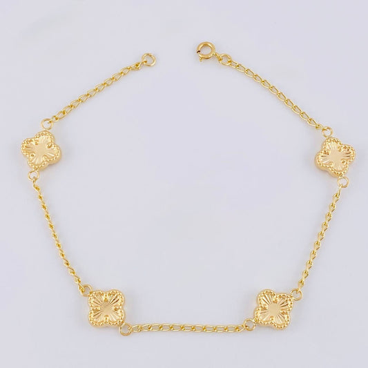 Pulso Espiga Trebol Diamantado 2.7 g / 18.5 cm / 1.4 mm Oro Amarillo 18K