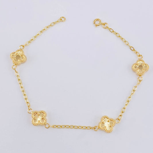 Pulso Espiga Trebol Diamantado 2.7 g / 18 cm / 1 mm Oro Amarillo 18K