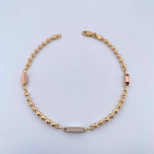 Pulso Militar Eslabon Rectangular 7.4gr / 21.5cm / 3mm Diamantanda Tres Oros 18K $