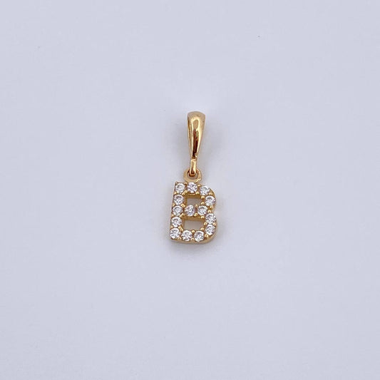 Dije Letra B 0.65gr / 1.5cm / Circones Blancos Oro Amarillo 18K &