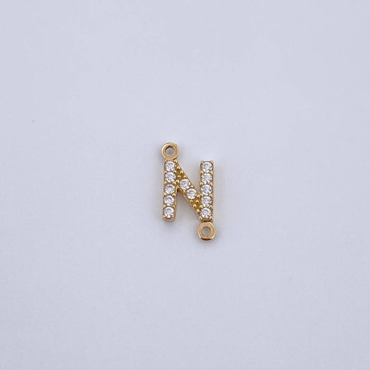 Herraje Letra N 0.55gr / 1cm / Circones Blancos Oro Amarillo 18K &