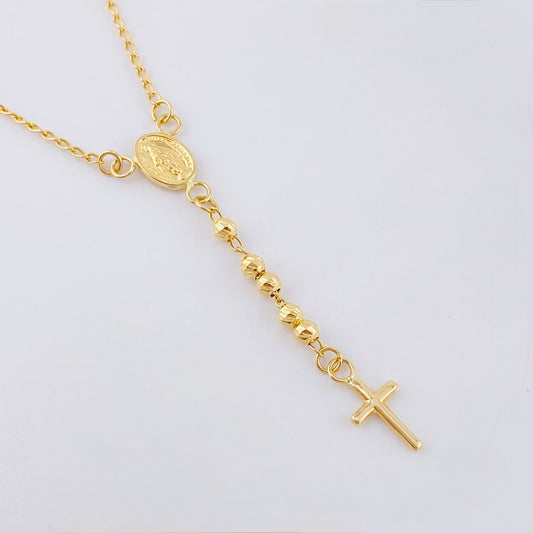 Rosario Virgen Milagrosa Cruz Lisa 6.05gr / 48.5cm / 3mm Oro Amarillo 18K ©
