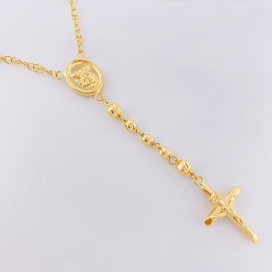 Rosario San Miguel Cruz Cristo 10.75gr / 60cm / 5mm-4mmmm Oro Amarillo 18K