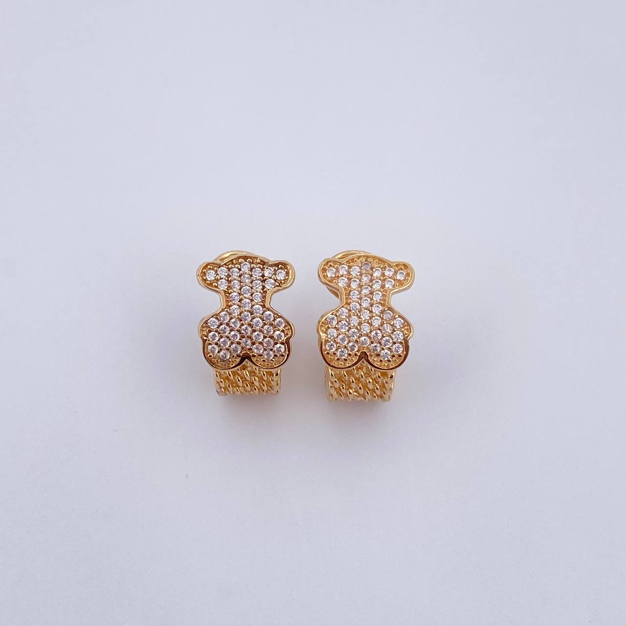 Topos Malla Oso Ts 4.7gr / 1.4cm / Circones Blancos Oro Amarillo 18K & Topos Malla Oso Ts 4.7gr / 1.4cm / Circones Blancos Oro Amarillo 18K &