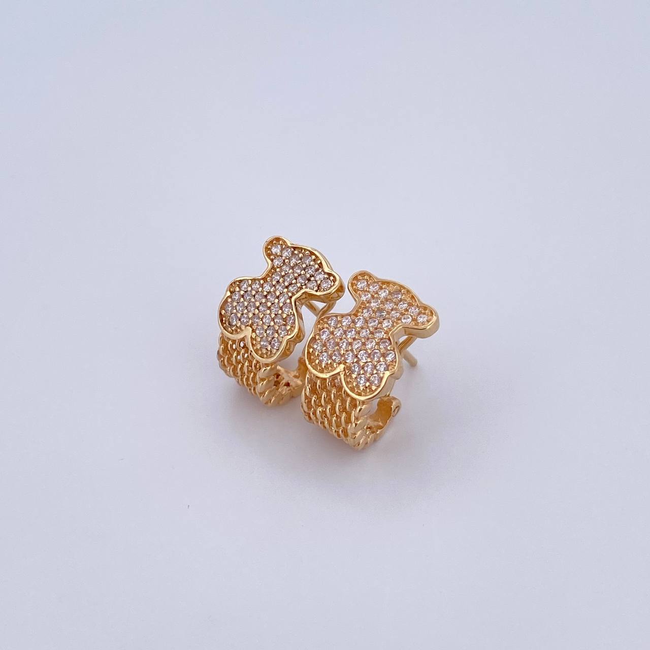 Topos Malla Oso Ts 4.7gr / 1.4cm / Circones Blancos Oro Amarillo 18K & Topos Malla Oso Ts 4.7gr / 1.4cm / Circones Blancos Oro Amarillo 18K &