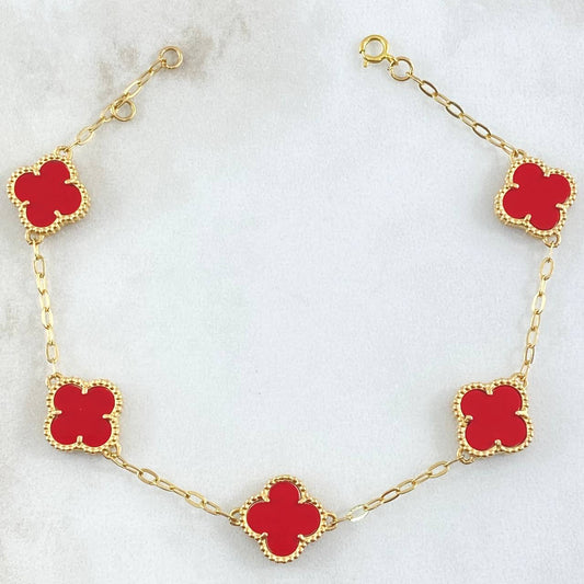 Pulso Aro Seguido Trebol 7.65gr / 20cm / 1.9mm Ambar Rojo Oro Amarillo Nac.Esp. 18K