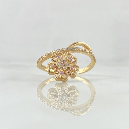 Anillo Flor Fugaz 2.95gr / T7 1/2 / Circones Blancos Rosados Oro Amarillo 18K