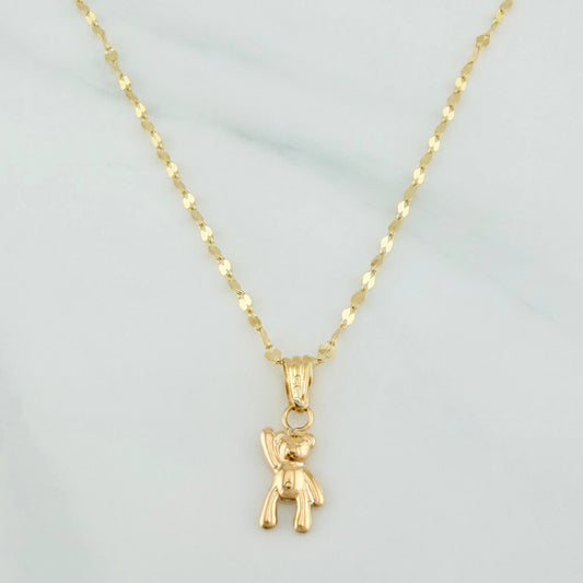 Set Cadena Flor Espejo + Dije Oso / 1.35gr / 44 cm Oro Amarillo 18K