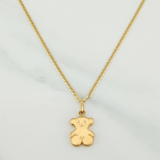 Set Cadena Escalera + Dije Oso Ts / 2.6gr / 50 cm Oro Amarillo 18K