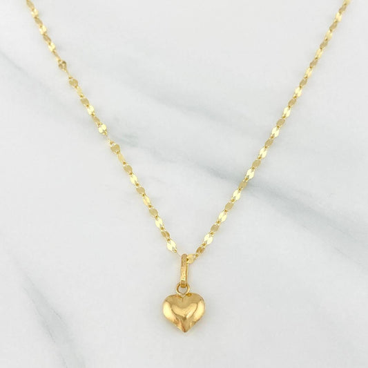 Set Cadena Flor Espejo + Dije Corazón / 1.25gr / 45 cm Oro Amarillo 18K