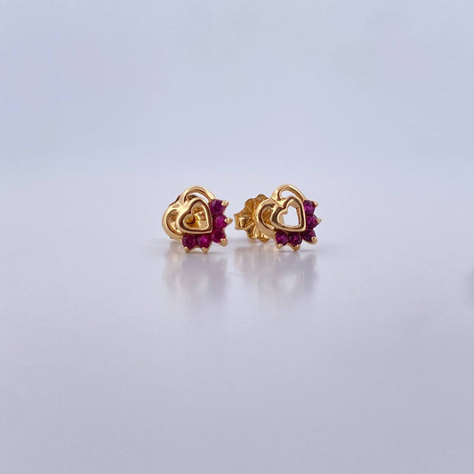 Topos Silueta Corazon Doble 0.95gr /  Rubíes 15 Pts Oro Amarillo 18K (Joya) &