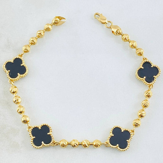 Pulso Trebol Negro 11.45gr / 19cm / 10mm Oro Amarillo Nac.Esp. 18K