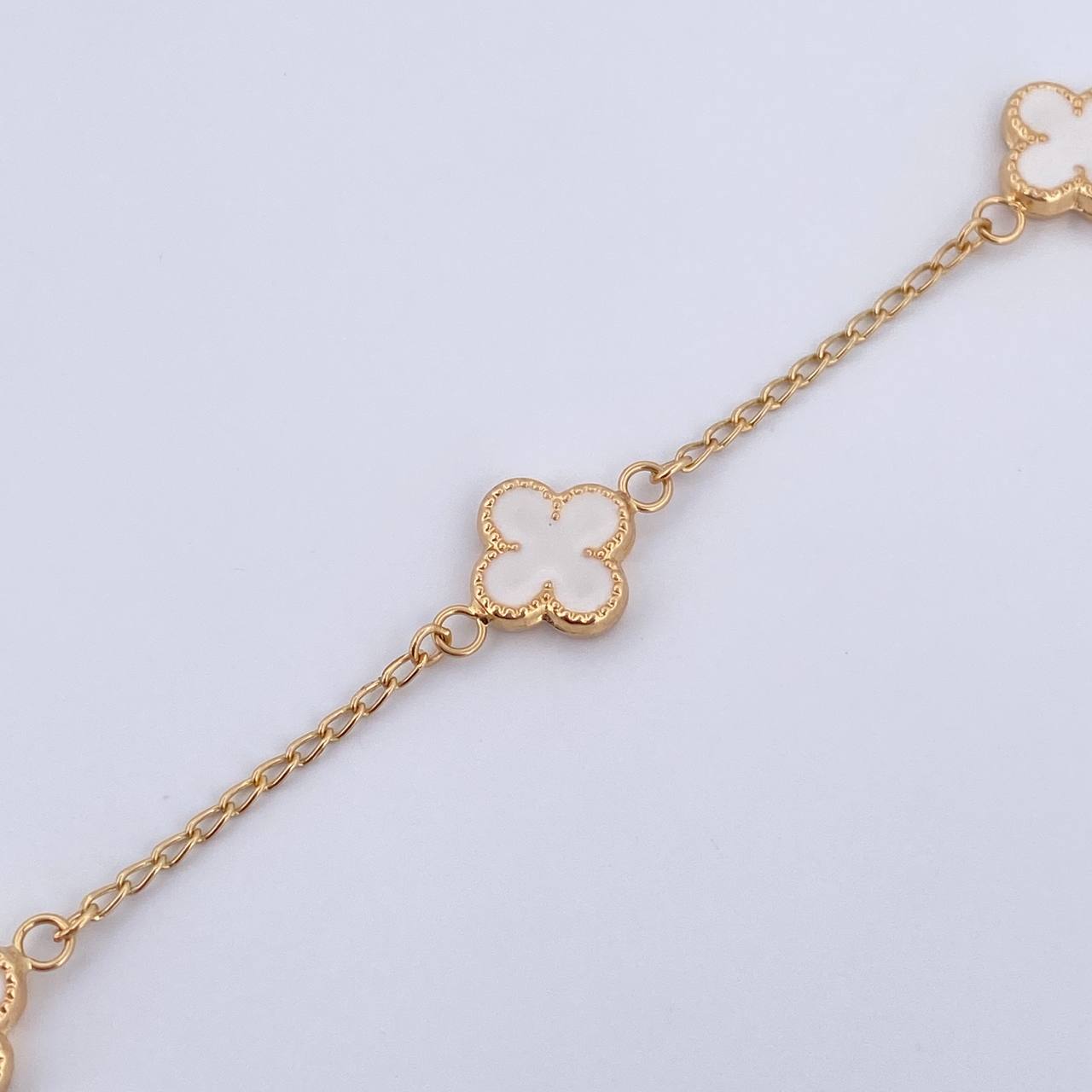 Pulso Trebol Espiga 3.8gr / 18.3cm / 1.4mm Electroestatico Blanco Oro Amarillo 18K & Pulso Trebol Espiga 3.8gr / 18.3cm / 1.4mm Electroestatico Blanco Oro Amarillo 18K &