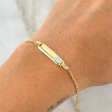 Pulso Bebé Espiga Placa Rectangular Trebol 1.7gr / 12cm-14cm / 1.6mm Resina Azul Graduable Oro Amarillo 18K * Pulso Bebé Espiga Placa Rectangular Trebol 1.7gr / 12cm-14cm / 1.6mm Resina Azul Graduable Oro Amarillo 18K *