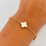 Pulso Trebol Espiga 3.8gr / 18.3cm / 1.4mm Electroestatico Blanco Oro Amarillo 18K & Pulso Trebol Espiga 3.8gr / 18.3cm / 1.4mm Electroestatico Blanco Oro Amarillo 18K &