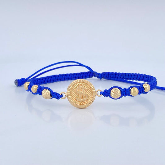 Pulsera Tejida Azul Signo Dólar 1.75gr / Oro 18K $