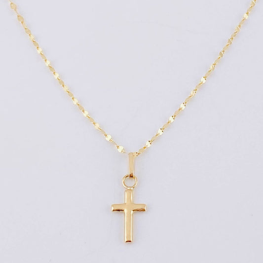 Set Cadena Flor Espejo + Dije Cruz Lisa / 1.05gr / 45 cm Oro Amarillo 18K