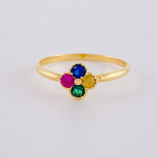 Anillo Trebol Cuatro Hojas 1.4 g / T7 Oro Amarillo 18K