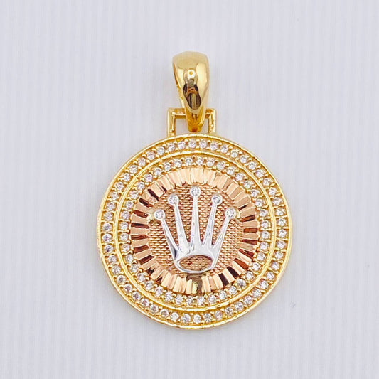 Dije Placa Corona Circular 4.15gr / 3.3cm / Tres Oros 18K