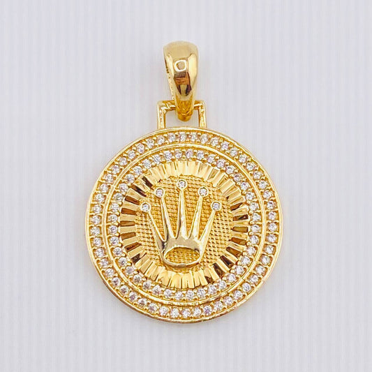 Dije Placa Corona Circular 4.2gr / 3.2cm / Oro Amarillo 18K ©