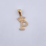 Dije Letra P Corona 1.6gr / 2.5cm / Circones Blancos Oro Amarillo 18K & Dije Letra P Corona 1.6gr / 2.5cm / Circones Blancos Oro Amarillo 18K &
