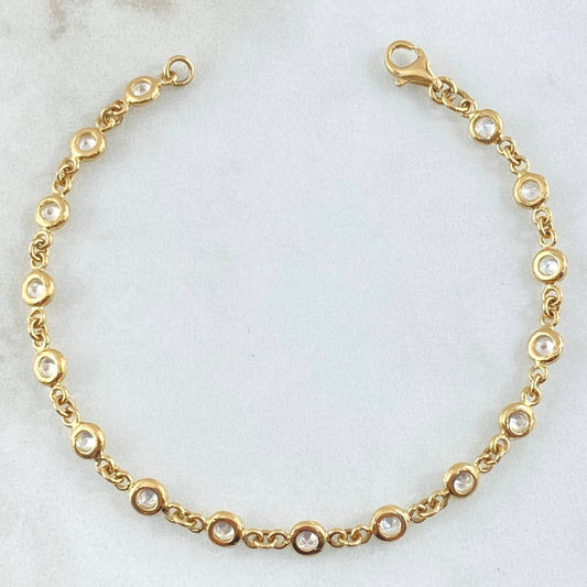Pulso Roll-On Burbujas 5.95gr / 18cm / 4.6mm Circones Blancos Oro Amarillo 18K