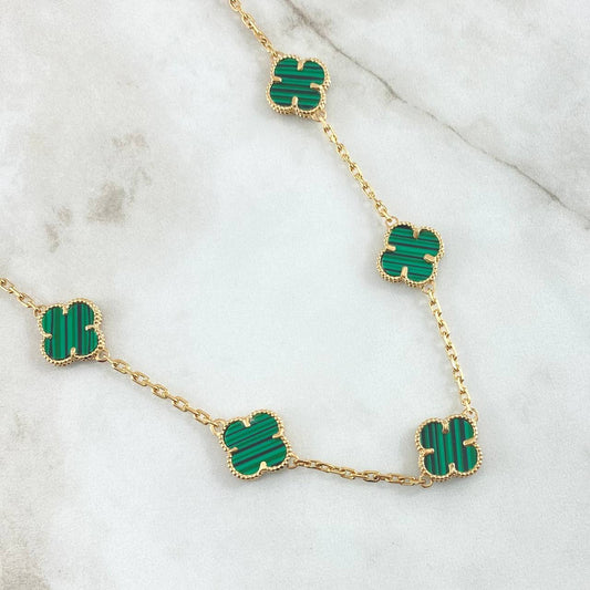 Cadena Aro Seguido Trebol 26.5gr / 55cm / 2mm Malaquita Verde Oro Amarillo Nac.Esp. 18K ©