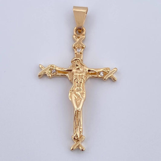 Dije Cruz Cristo X 5.3gr / 4.5cm / Circones Blancos Oro Amarillo 18K $