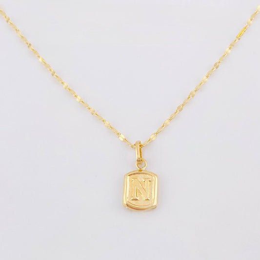 Set Cadena y Dije Flor Espejo + Letra N 1.3gr / 45cm / 1.3mm Oro Amarillo 18K (Oferta) *