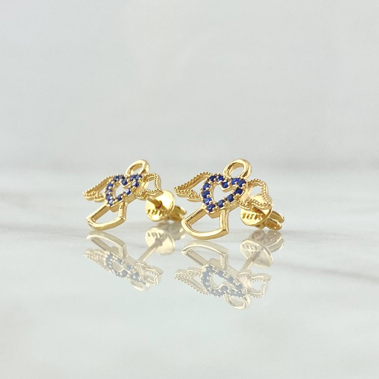 Topos Angel Silueta Corazon 2.05gr / 1.1cm / Circones Azul Oro Amarillo 18K © Topos Angel Silueta Corazon 2.05gr / 1.1cm / Circones Azul Oro Amarillo 18K ©