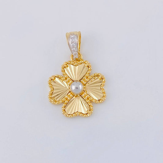 Dije Trebol 2.75 g / 2.5 cm Dos Oros Amarillo Blanco 18K