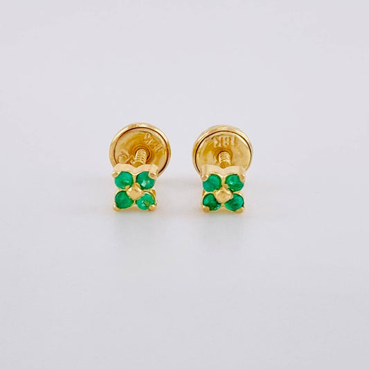Topos Flor Trebol Esmeraldas 16pts 1.05g / 4.4mm Oro Amarillo 18K