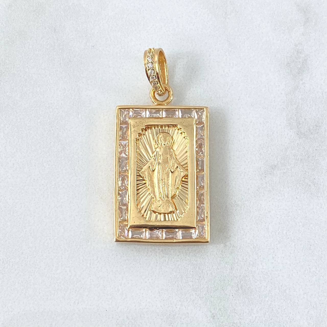 Dije Virgen Milagrosa Marco 9.55gr / 3.9cm / Circones blancos Oro Amarillo 18K © Dije Virgen Milagrosa Marco 9.55gr / 3.9cm / Circones blancos Oro Amarillo 18K ©