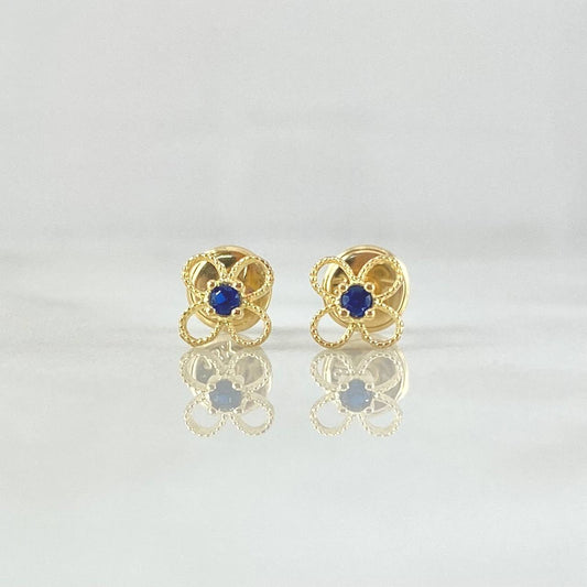 Topos Flor Cuatro Petalos 0.65gr / 5.6mm Circon Azul Oro Amarillo 18K