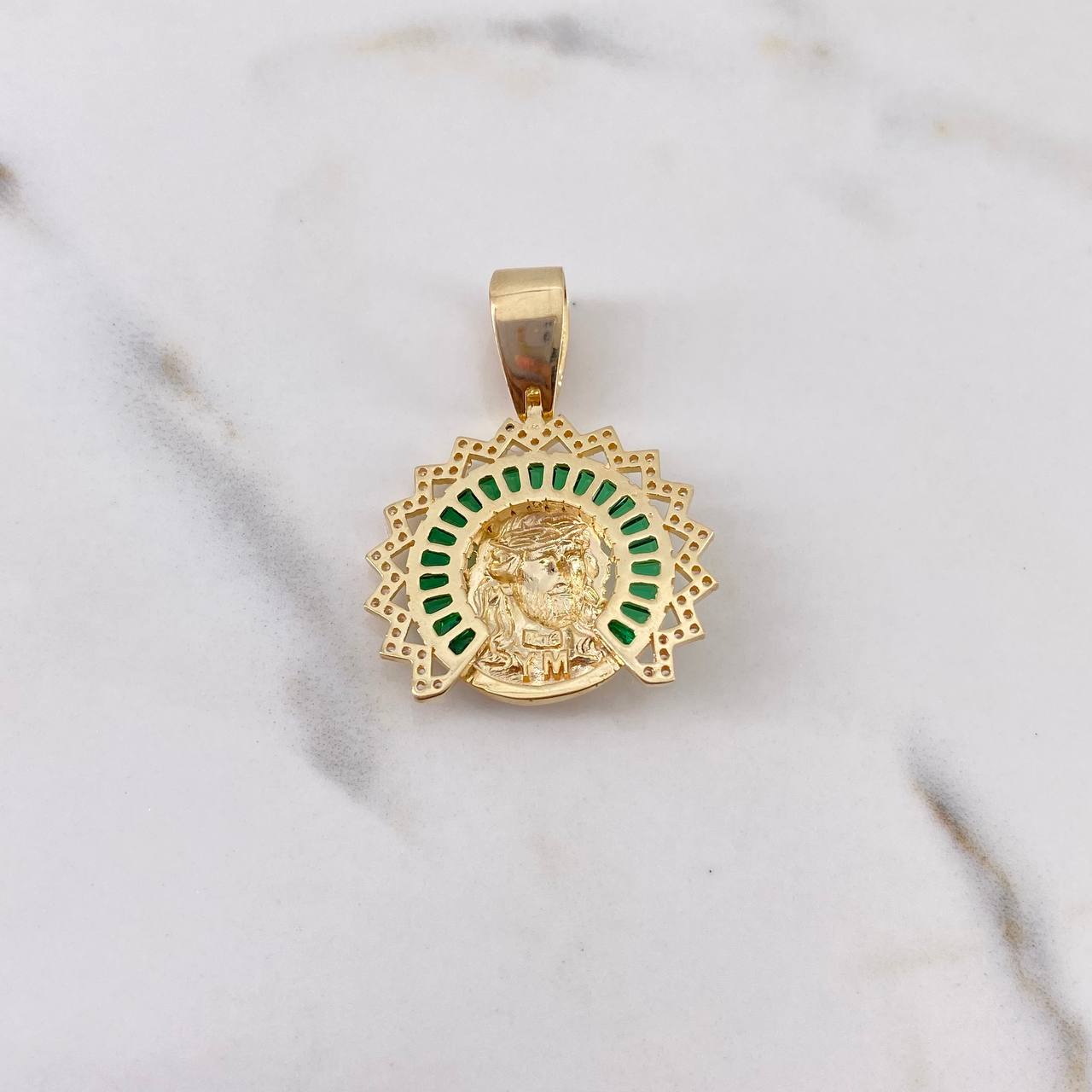 Dije Rostro Cristo 7.3gr / 3.4cm / Circones Verdes Blancos Dos Oros Amarillo Blanco 18K & Dije Rostro Cristo 7.3gr / 3.4cm / Circones Verdes Blancos Dos Oros Amarillo Blanco 18K &