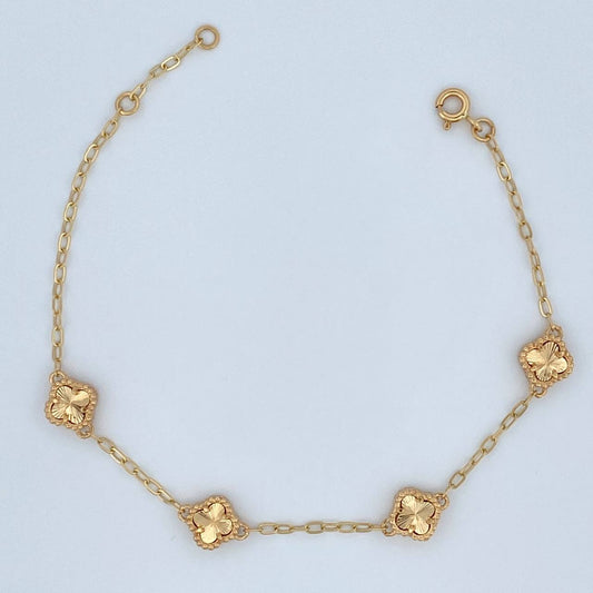 Pulso Aro Seguido Trebol 4.65gr / 18.6cm-20.3cm / Oro Amarillo Nac.Esp. 18K &