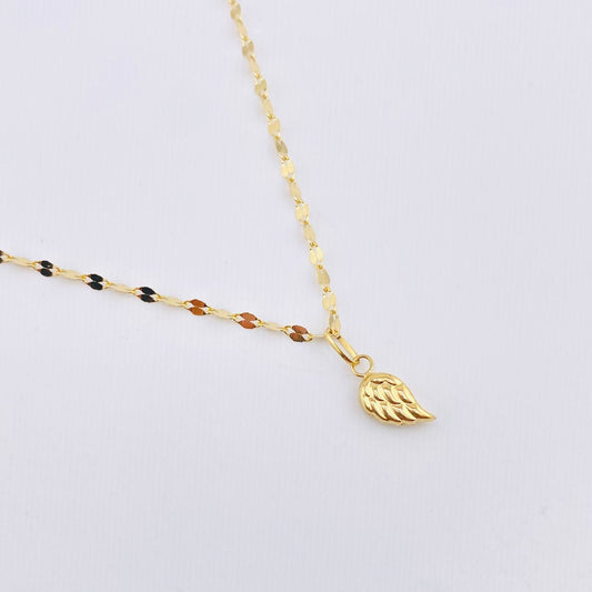 Set Cadena y Dije Flor Espejo + Ala 1.55gr / 45cm / 1.8mm Oro Amarillo 18K (Oferta)