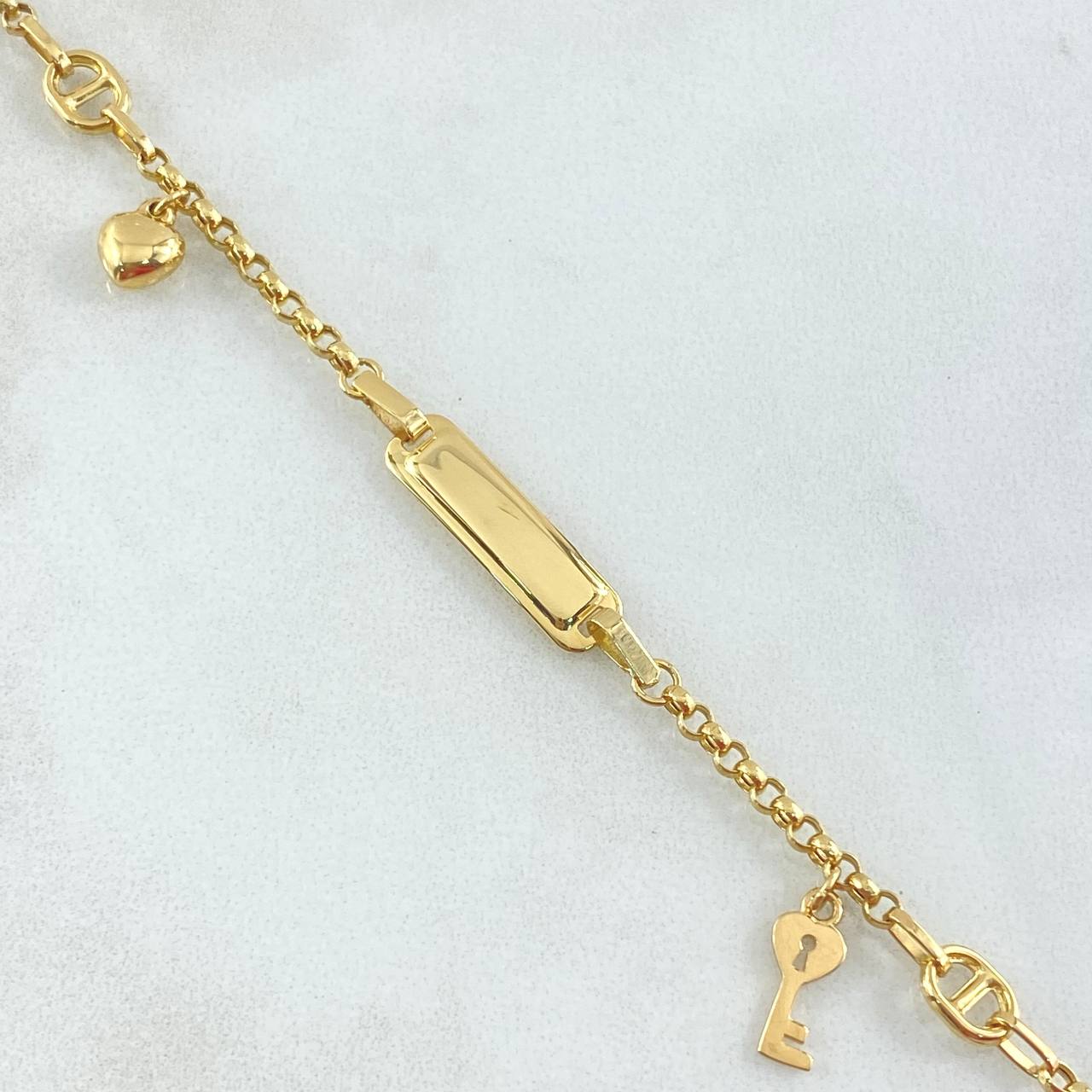 Pulso Bebé Placa Roll-On 2.9gr / 15cm / 2.5mm Corazon Llave Oro Amarillo +4 18K © Pulso Bebé Placa Roll-On 2.9gr / 15cm / 2.5mm Corazon Llave Oro Amarillo +4 18K ©