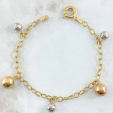 Pulso Aro Seguido Bolas Colgantes 5.55gr / 19cm / 4mm Diamantadas Lisas Tres Oros +4 18K © Pulso Aro Seguido Bolas Colgantes 5.55gr / 19cm / 4mm Diamantadas Lisas Tres Oros +4 18K ©