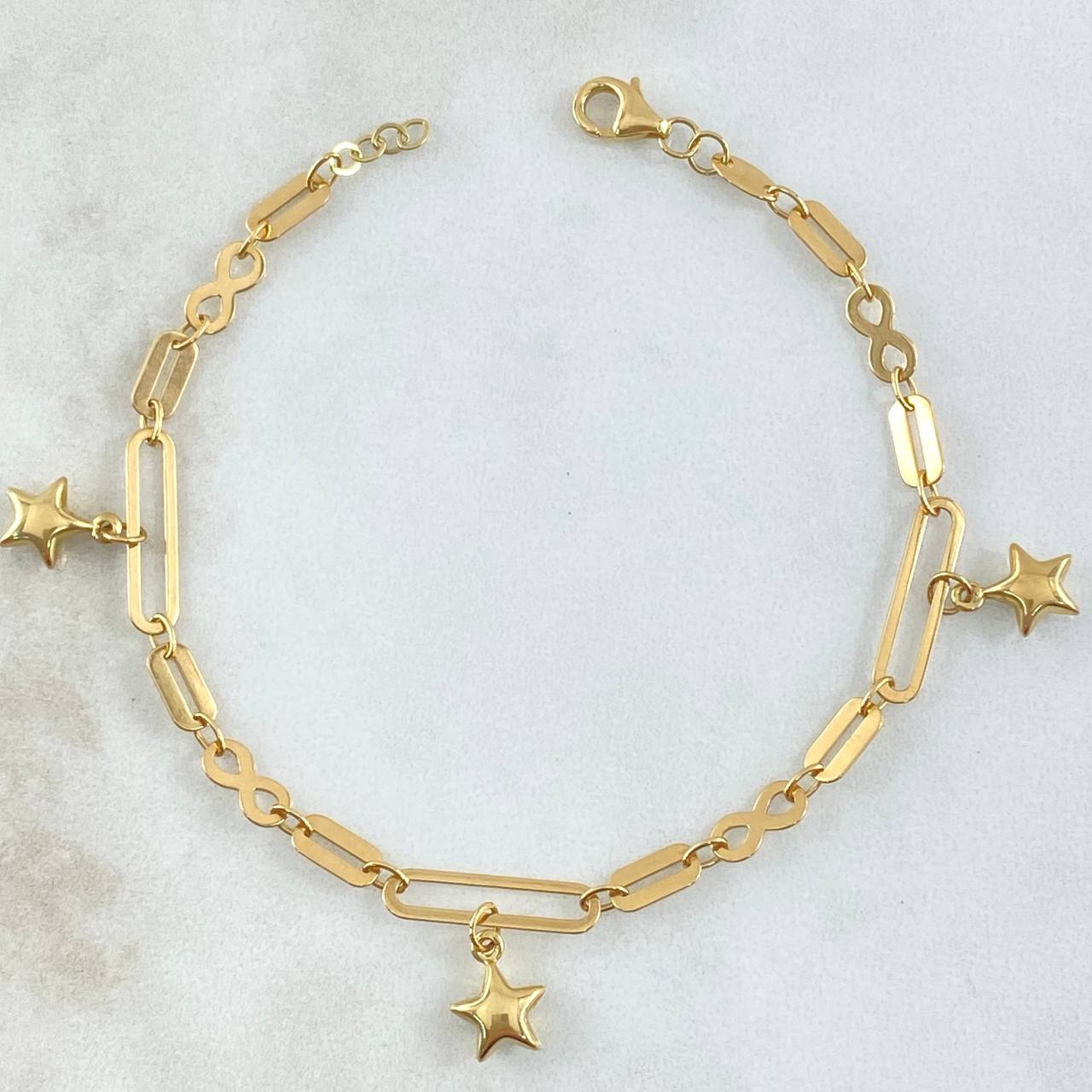 Pulso Cajon Infinito Especial 4.2gr / 19cm / 4mm Estrellas Oro Amarillo +4 18K © Pulso Cajon Infinito Especial 4.2gr / 19cm / 4mm Estrellas Oro Amarillo +4 18K ©