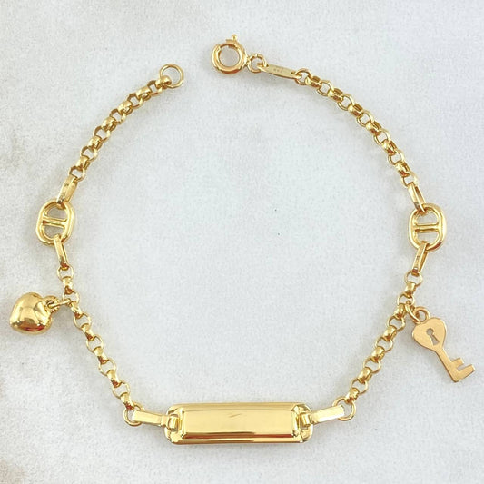 Pulso Bebé Placa Roll-On 2.9gr / 15cm / 2.5mm Corazon Llave Oro Amarillo +4 18K ©
